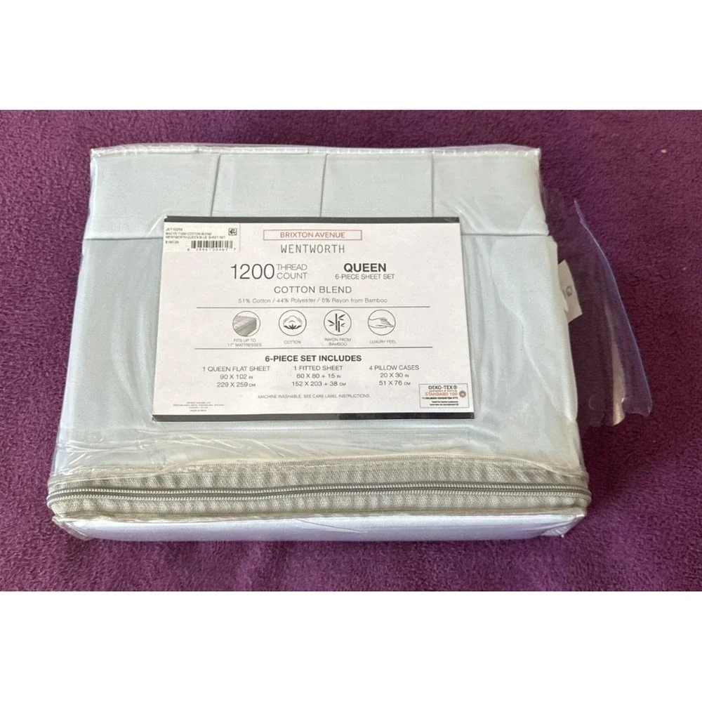 Brixton Avenue Wentworth 6 Piece Queen Size Sheet Set Jet Blue 1200 Thread Count